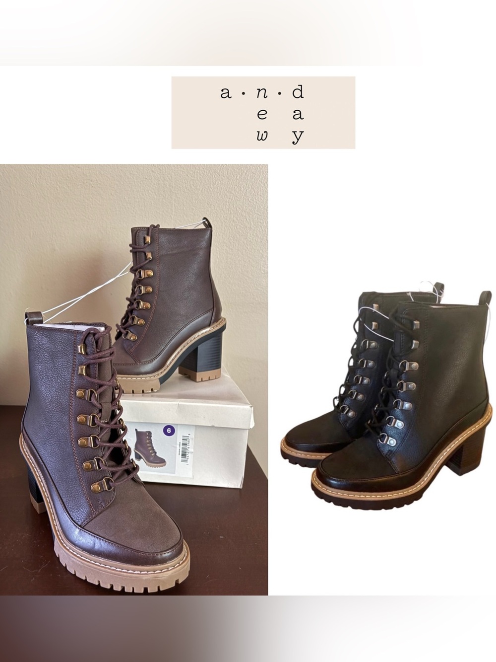 a new day Women's Tessa Brown Lug Heel Combat Boots New in Box! Size 6